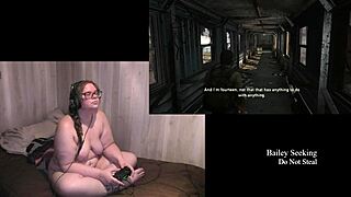 Naked Brunette Plays Last of Us Part 2 with Big Ass Exposed