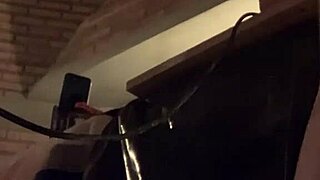 Fat white gay sissy squirts cum under machine pounding.
