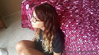 This horny freak begs me to fuck her mouth with monster cock until cum.