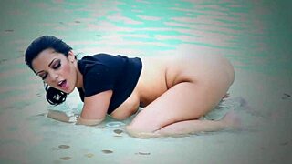 hey, check out this wet pool scene with a screaming brunette