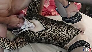 Fucking White Amateur Milf in Leopard Bodysuit and Heels for Wild Pov Action