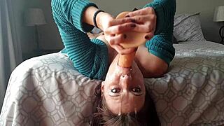 Upside Down Dildo Gag Forces Extreme Deepthroat Action
