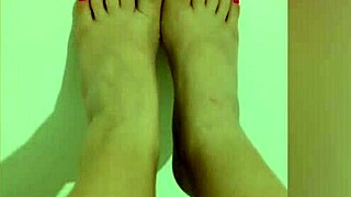 Shy Hottie Shows Off Sexy Legs with Red Pedicure