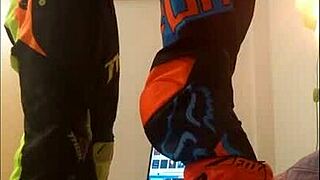 gay motocross blowjob in wild costumes, damn hot! 🏍️