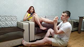 worship my feet and lick my toes in this domination fetish