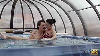 angie moon gets a lot of cum in her mouth from old lover