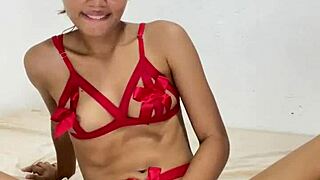 Fucking a dildo deep in my tight Latina pussy.