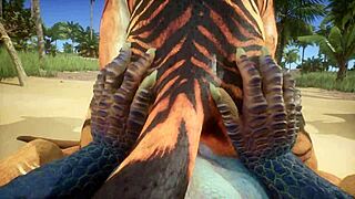 Tiger Pounds Lizard to Multiple Climaxes in Wild Furry Anal Action