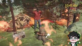 Lumberjack undresses in the forest