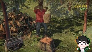 Lumberjack undresses in the forest