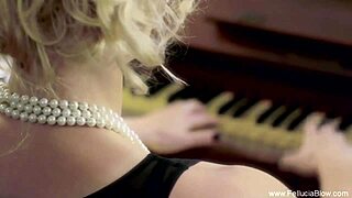 blonde and brunette babes give you that look while blowing your cock, handjob, and swallowing cum