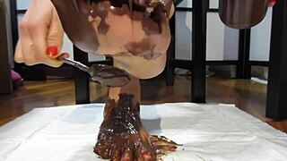 Goddess covers feet in chocolate cream!