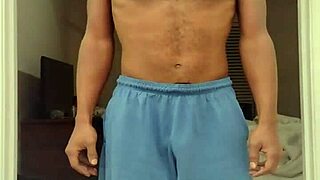 Brunette does her workout routine in the dorm.