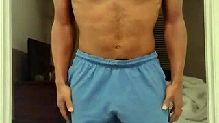 Brunette does her workout routine in the dorm.