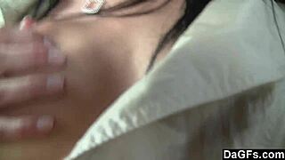 Look At This Brunette With Small Tits Masturbating In The Backseat!