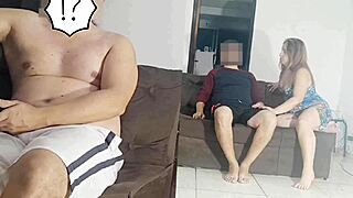 an old wife bent over in doggystyle while husband watches