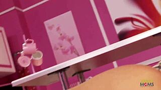 Horny guy convinces busty chick to play with long cock