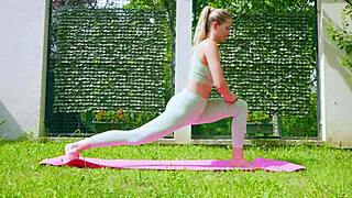 sexy stella cardo doing outdoor yoga with her stunning natural curves