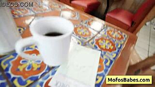 ebony slut share huge cock with busty blonde friend in public diner - elana bunnz eden west derek savage 😈