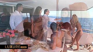 On a yacht, they have a hard threesome with dp, anal, and facial.