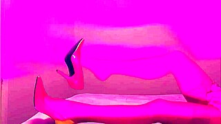 paulette rouge teases in high heels and dress with dildo