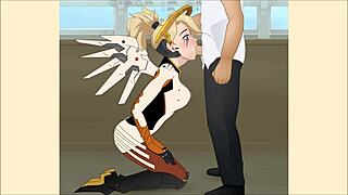 Overwatch Mercy Hentai: Super Deepthroat Blowjob on Bent Over Vagina!
