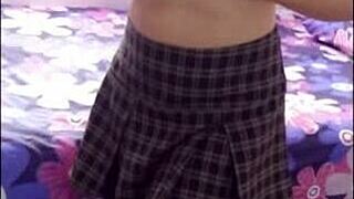 I trained my schoolgirl to jerk me off whenever I steal her dirty panties.