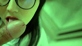 Dissolute brunette lady sucks her guy’s dick for a messy facial