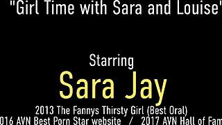 sara jay dives into louise jenson's shaved pussy