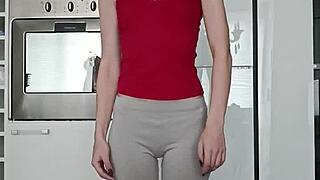 Short training routine turns into steamy gym session for petite brunette