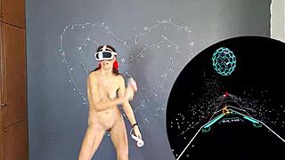 Naked brunette dances sexy in vr training session