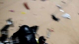 Yo, check out these sexy boots crushing big cars hard