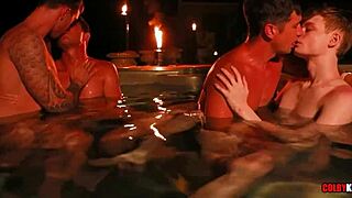 Late Night Hot Tub Fuckfest With Finn August Ethan Adams Colby Chambers And Mickey Knox Bareback