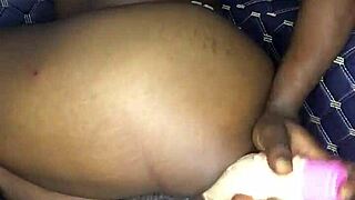 Shaking thighs with 12-inch dildo in ass, gay pleasure