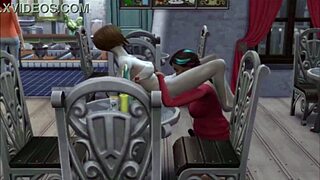 Karen works hard on pussy and anal outdoors