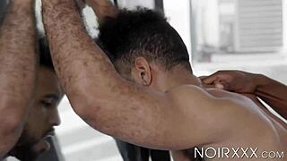 Muscled Adrian Hart oils my body for smooth cock insertion in bareback action