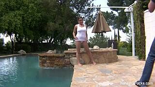 Natasha Nice Gets Wet Outdoors By The Pool