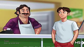 In Summertimesaga, the whore is asked to be spanked, leading to masturbation and creampie in episode 3 scene 49.