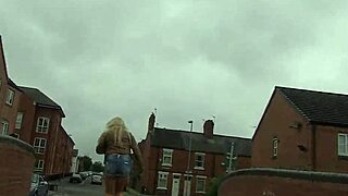 busty woman undresses in car for public masturbation