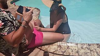 Random guy gets wild pool blowjob from blonde on vacation. She’s soaking wet in more ways than one
