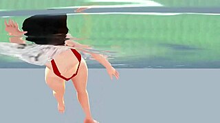 Anime Girl Swims in Tiny Micro Bikini with Nip Slip