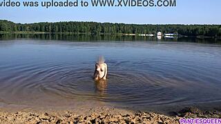 Naked girl, are you daring enough for skinny dipping at this public beach?