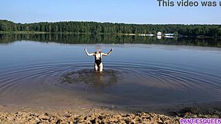 Naked girl, are you daring enough for skinny dipping at this public beach?
