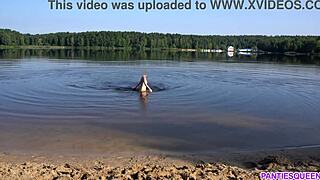 Naked girl, are you daring enough for skinny dipping at this public beach?