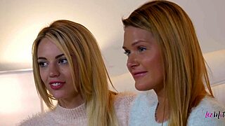 lesbian blondes abby cross and blake eden interact with each other and use toys