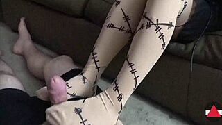 i'm giving a pre-cum pantyhose footjob with my monster cock in pov