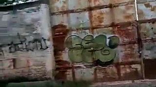 Couple in public street blowjob with cum in mouth