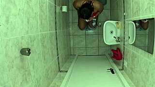 she went to her friend's bathroom to pee but forgot to lock the door so her friend entered and fucked her big pussy