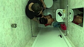 she went to her friend's bathroom to pee but forgot to lock the door so her friend entered and fucked her big pussy