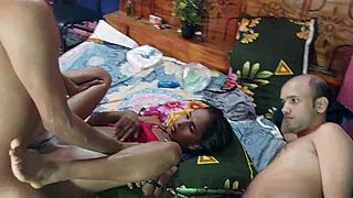 Deshi Hot Sexy Bikini Girl Banged Hard by Two Friends in Group Action